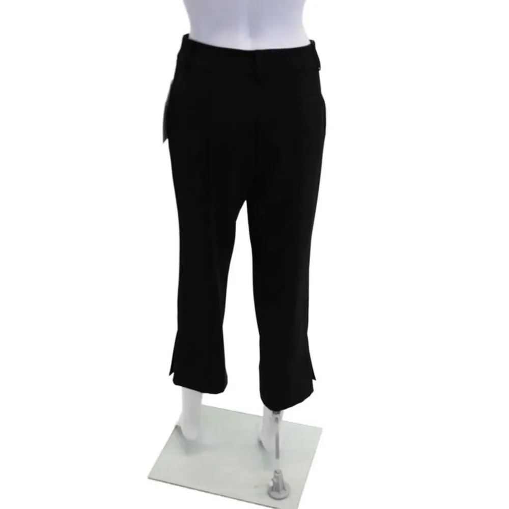 Drew Womens Zipper Fly Mid Rise Pleated Straight Leg Crepe Pants Black Size 0